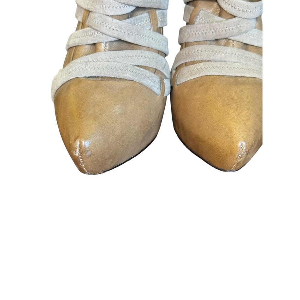 LAMB Gwen Stefani Tan Suede Leather Crisscross Strap Stiletto Booties - Picture 3 of 11